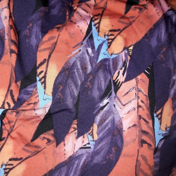 Multi-Colored Feather 3/4 Sleeve Gathered Dress M - Picture 6 of 9